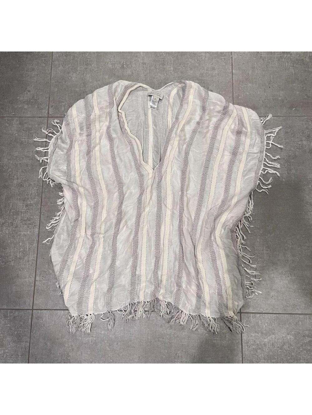 Hinge Striped Fringe Poncho Top